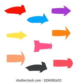 Set of nine multicolored various arrows. Vector illustration
