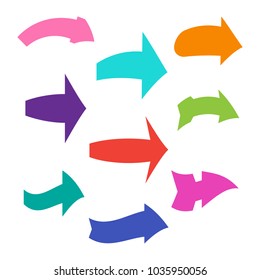 Set of nine multicolored various arrows. Vector illustration