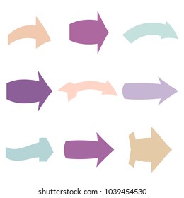 Set of nine multicolored various arrows. Vector illustration
