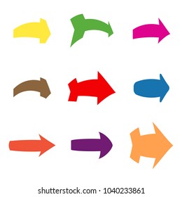 Set of nine multicolored various arrows. Vector illustration
