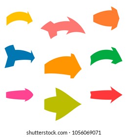 Set of nine multicolored various arrows. Vector illustration