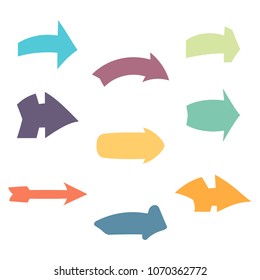 Set of nine multicolored various arrows. Vector illustration