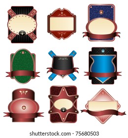 Set of nine noble lables on white background.