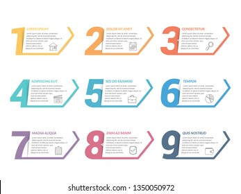 Set of nine numbers with place for your text, can be used as steps, options, process design, workflow, vector eps10 illustration