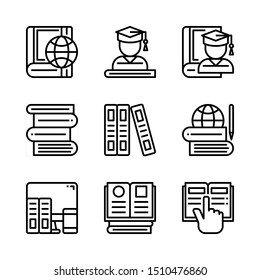 set of nine online learning and education line style icon for web and mobile