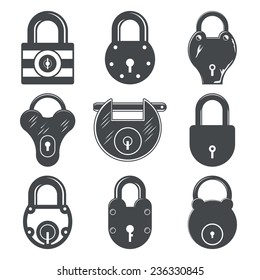 Set of Nine Padlock Vector Illustration