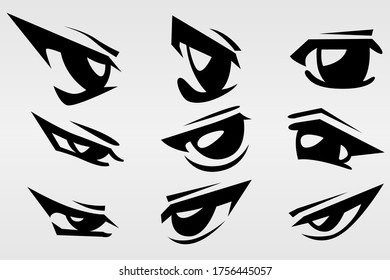 A set of nine painted eyes in various styles of performance. Set for various purposes. Vector illustration.