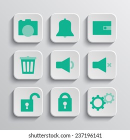 Set of nine paper app buttons. Vector icons