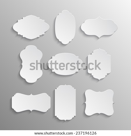 Set of nine paper labels in vintage style. Vector illustration. 