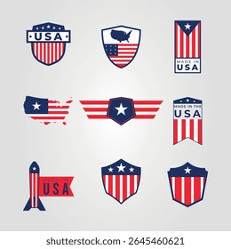 conjunto de Nove patriotas EUA logotipo temático adequado para empresas americanas, eventos de 4 de julho, campanhas de marketing e mercadoria patriótica.
