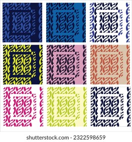 Set of nine pattern with abstract seed design and decorated square