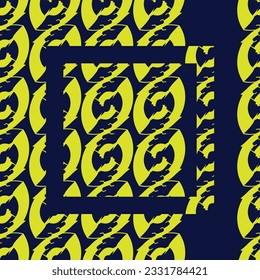 Set of nine pattern with abstract seed design and decorated square; chain design yellow and ink