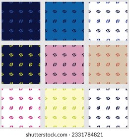 Set of nine patterns with abstract seed repeating in rows arranged horizontal and vertical