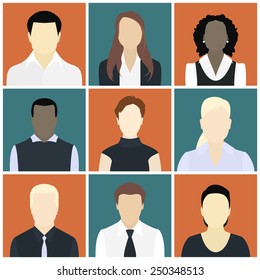 Set of nine people icons in flat style. Vector illustration. 