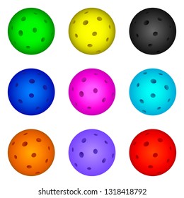 Set of nine pickleball balls - vector graphics