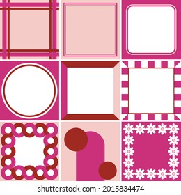 set of nine pink and red social media background tiles add your own text