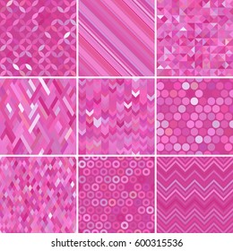 Set with nine pink seamless abstract geometric pattern, vector illustration