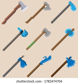 Un conjunto de nueve ejes de píxeles. Imagen para iconos, juegos, sitios y más. Ilustración vectorial.
