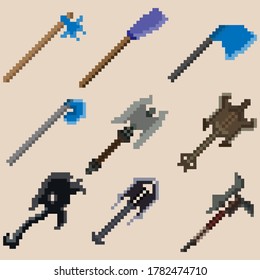 Un conjunto de nueve ejes de píxeles. Imagen para iconos, juegos, sitios y más. Ilustración vectorial.