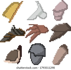 A Set Of Nine Pixel Elements Of Shoulder Armor For Games, Websites, Design, And More. Vector Illustration.