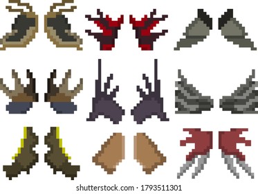 A Set Of Nine Pixel Elements Of Shoulder Armor For Games, Websites, Design, And More. Vector Illustration.