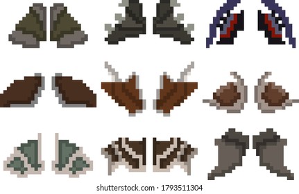 A Set Of Nine Pixel Elements Of Shoulder Armor For Games, Websites, Design, And More. Vector Illustration.