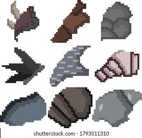 A Set Of Nine Pixel Elements Of Shoulder Armor For Games, Websites, Design, And More. Vector Illustration.