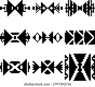 A set of nine pixel illustrations of various geometric shapes and directional arrows. Vector illustration.