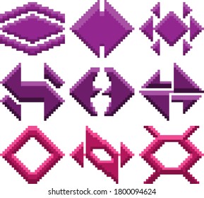 Set Nine Pixel Illustrations Various Geometric Stock Vector (Royalty ...