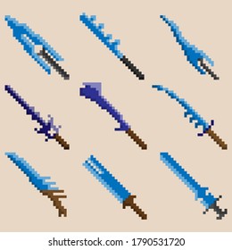 Conjunto de espadas de guerra de nueve píxeles. Imagen para iconos, juegos, sitios y más. Ilustración vectorial.