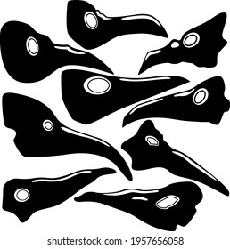 A set of nine plague doctor masks isolated on a white background. Vector illustration.