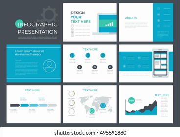 Set nine Presentation template concept for business and marketing, power point background, element design, modern