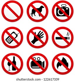 Set of nine prohibitory on white background