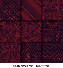 Set with nine purple seamless abstract geometric pattern, vector illustration