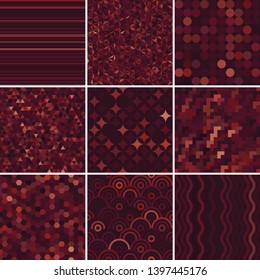 Set with nine purple seamless abstract geometric pattern, vector illustration