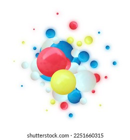 Set of nine realistic pearls of different color isolated on the white background. 3d illustration.