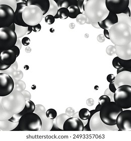 Set of nine realistic pearls of different color isolated on the white background. 3d illustration. White and black balls.