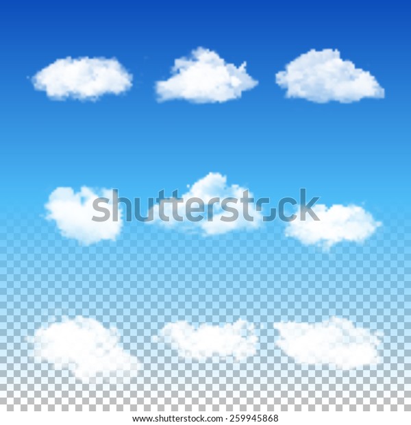 9つのリアルな透明な異なる雲のセット ベクター画像eps10イラスト のベクター画像素材 ロイヤリティフリー