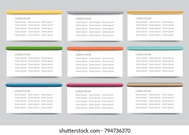 Set of nine rectangles with colorful metal top edges ready for your text 