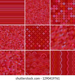 Set with nine red seamless abstract geometric pattern, vector illustration