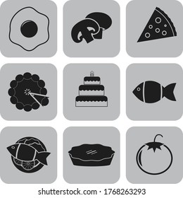 Set von neun Restaurant-Flach-Symbole. Feiner Hintergrund. Intensive Illustration. 