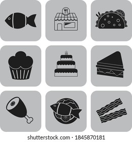 Set of nine restaurant flat icons. Graceful background. Intense illustration. 