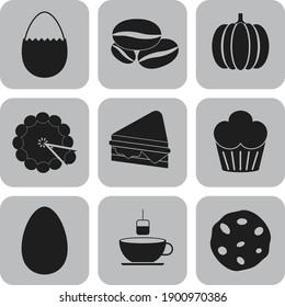 Set of nine restaurant flat icons. Classic background. Vector illustration. 