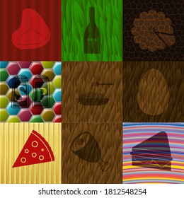 Set of nine restaurant icons. Graceful background. Intense illustration. 