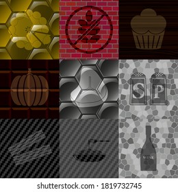 Set of nine restaurant related flat icons. Chic background. Illustration. 