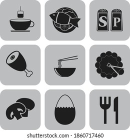 Set of nine restaurant related flat icons. Exquisite background. Artistic illustration. 