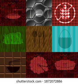 Set of nine restaurant related flat icons. Handsome background. Artistic illustration. 