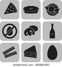 Set of nine restaurant related flat icons. Exquisite background. Illustration. 