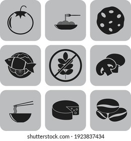 Set of nine restaurant related flat icons. Classic background. Illustration. 