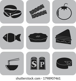 Set of nine restaurant related icons. Graceful background. Artistic illustration. 